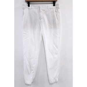 Vince Women White Linen Blend Tapered Jogger Pants Size 6 Elastic Cuff Trouser
